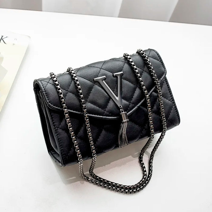 Black Luxury Handbags And Purse Women PU Leather Messenger Shoulder Bag Plaid Female Crossbody Bag Tassel Quilted Brand