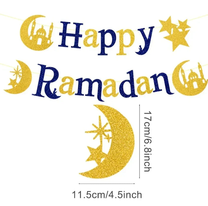 Eid Mubarak Plates Banner Balloon Tableware Ramadan Decoration 2024 Ramadan Kareem Islamic Muslim Party Decor Eid Al Adha Gifts