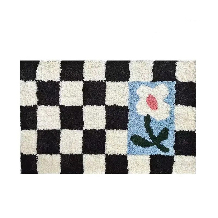 Retro Chessboard Plaid Bath Mats Fluffy Grids, Checkerboard Mat for Bathroom