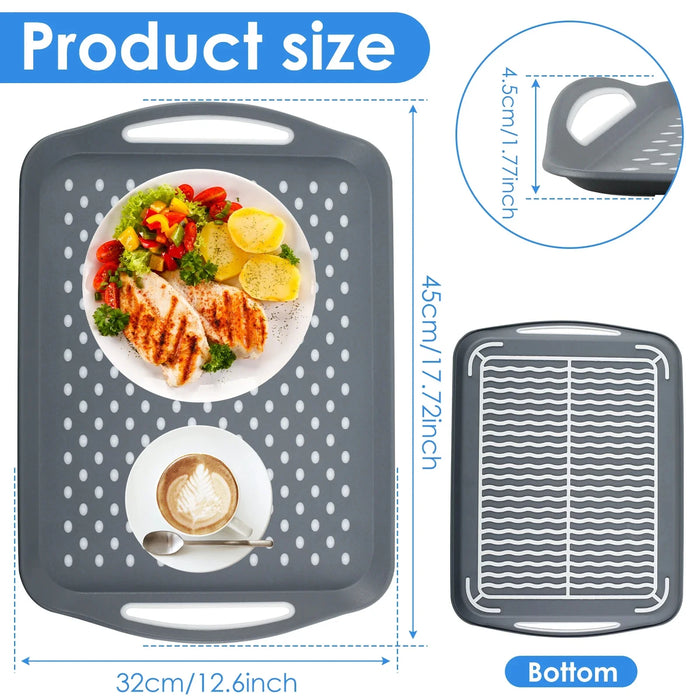 2Pcs Non-Slip Food Organize Tray Non-Stick Eco-Friendly Plastic Food Serving Tray with Handle for Home Kitchen Lap Trays