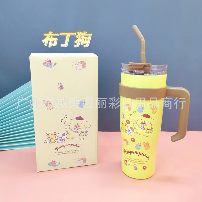 700/1200ml Sanrio Hello Kitty Cinnamoroll Thermos Cup Straw Cup with Handle Cartoon High Capacity Stainless Steel Water Cup Gift