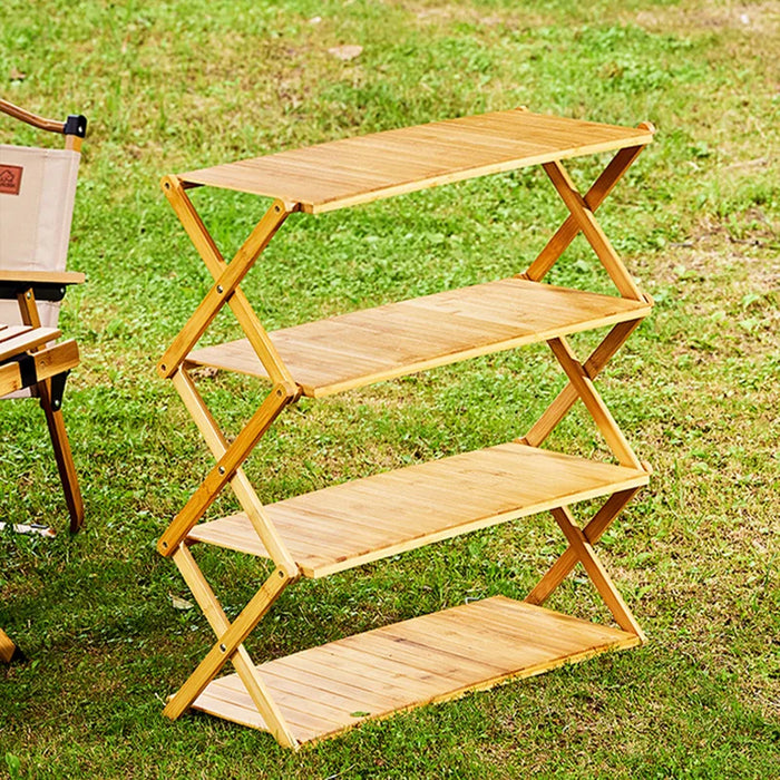 GIANXI Camping Bamboo Shelf Rack Foldable Outdoor 3 Plies 4 Plies Folding Storage Rack portable table Flower Rack Shoe Rack