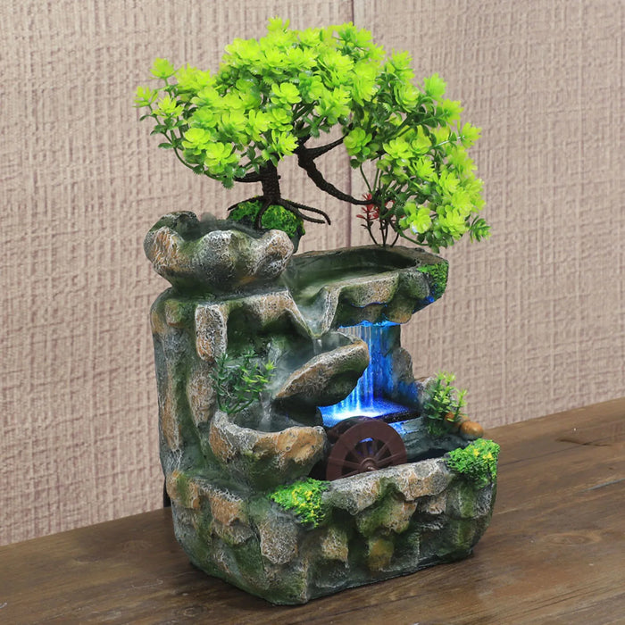 Decorative Table Waterfall Fountain with Pump Rockery Meditation Statue Illuminated Water Fountains Office Decor Crafts