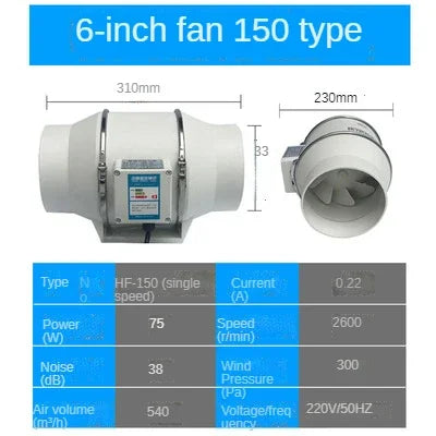 3''4''5''6'' Extractor Exhaust Fan 220V Low Noise Inline Duct Wall Air Blower Home Bathroom Grow Room Ventilation Vent