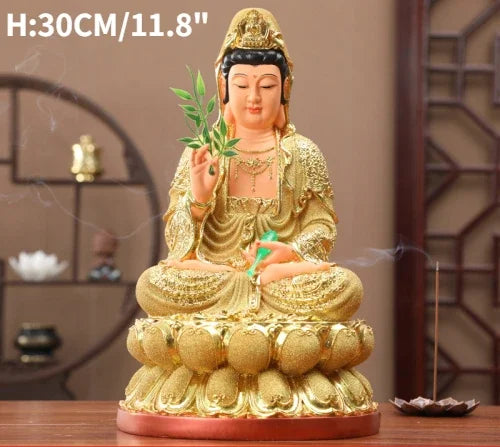 30CM/11.8"(H) Home worship of Guanyin Buddha Temple Handmade resin Guanyin Bodhisattva household ornaments Nanhai Guanyin God