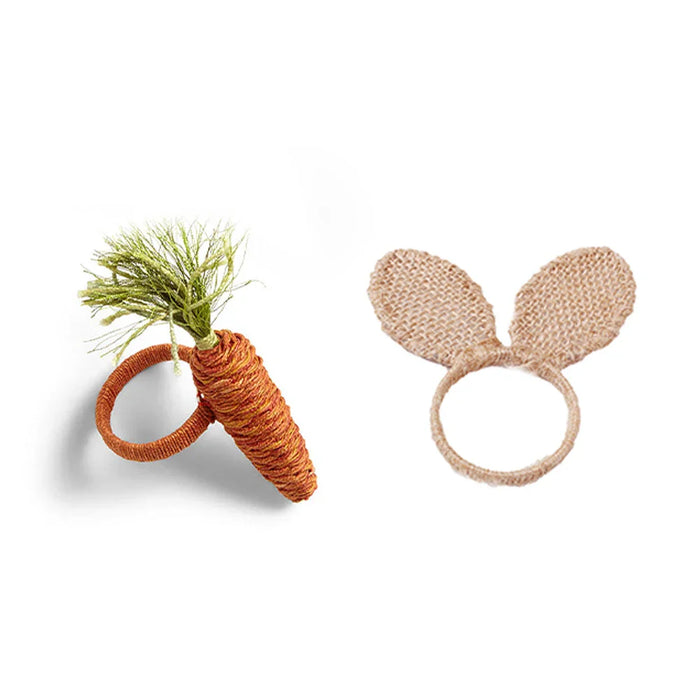 6pcs Easter Napkin Rings Jute Creative Rabbit Ear/Carrot Hand-woven Napkin Buckle Holder Party Kitchen Weddings Table Decoration