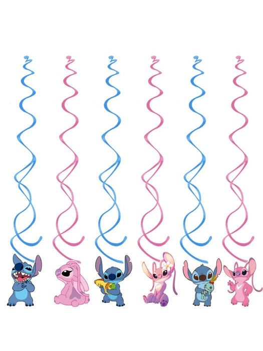 Disney Pink Interstellar Stitch Angel Birthday Party Decoration Flag Pulling Balloon Cake Flag Insertion Spiral Set Supplies