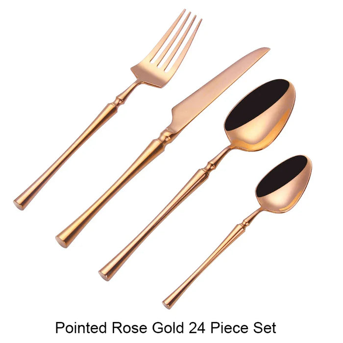 24 Pcs Mirror Matte Stainless Steel Black Gold Silver Cutlery Dinnerware Tableware Knife Spoon Fork Flatware Set Dishwasher Safe