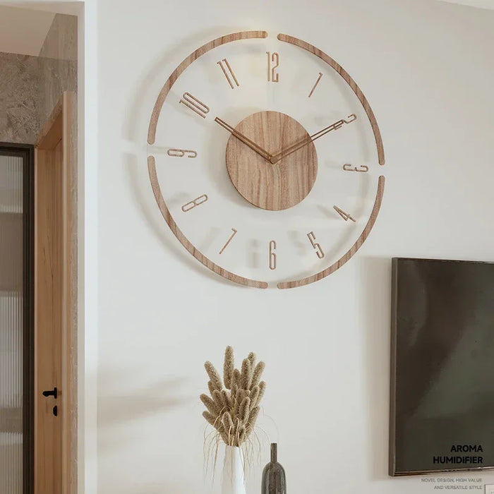 Creative Wall Clock Wood Silent Wall Clock Large Decorative Battery Operated Non Ticking Analog Retro Clock for Living Room