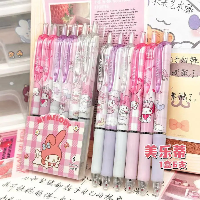 6Pcs Sanrio Gel Pen Hello Kitty Cartoon Kuromi ST Quick Drying Black 0.5mm Press The Ballpoint Pen Learning Stationery Gifts