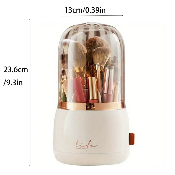 1pc Large 360° Rotating Makeup Brush Storage Box,Portable Desktop Cosmetic Organizer Lipstick Eyebrow Pencil Eye Shadow Holder