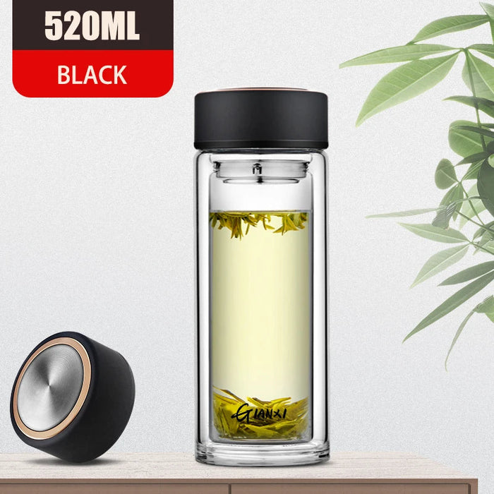 Double-layer Glass Water Cup Heat-resistant Glass Bottle With Tea Drain Filter Various Capacities Office Mug Kitchen Accessories