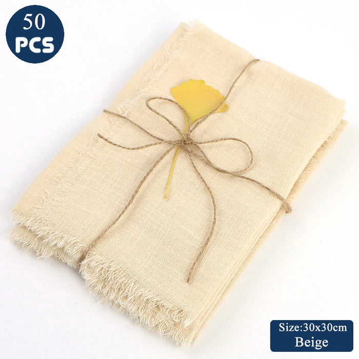 50PCS Cloth Napkins 30X30CM Gauze Crepe Cotton Fabric Dinner Serving Tableware Durable Tea Towel Kitchen Wedding Easter Ramadan