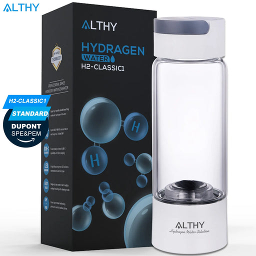 ALTHY Hydrogen Rich Water Generator Bottle - Glass Cupbody - DuPont SPE & PEM Dual Chamber Maker Ionizer - H2 Inhalation Device