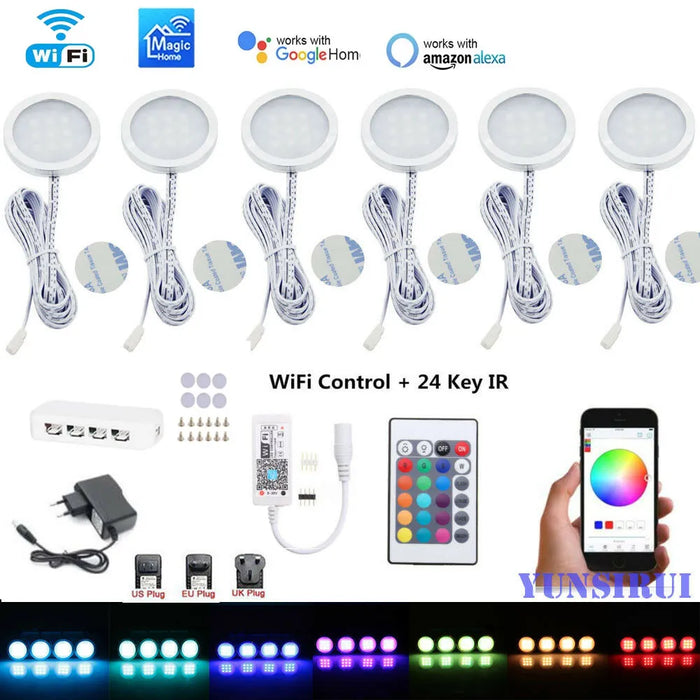 DC12V Wifi Magic Home APP+24Key Remote Control RGB LED Under Cabinet Light Dimmer Kitchen Counter Furniture Kit For Alexa Google