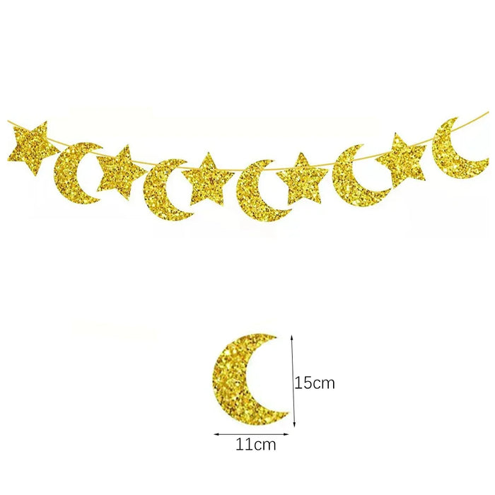 EID Mubarak Banner Ramadan Kareem Banner Party Decorations Supplies Star Moon Hanging Ornament Umrah Mubarak Decoration for Home