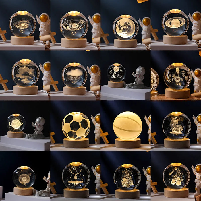 Christmas Crystal Ball Decoration 2023 Astronomy Solar System Planets Moon Astronaut LED Balls Home Snow Glass Globe Decorations