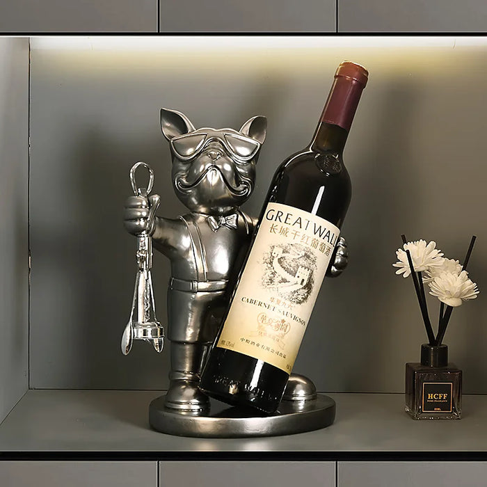 ERMAKOVA French Bulldog Wine Rack Decoration Wine Holder Dog Butler Bottle Seat Design Statue Table Resin Decoration Sculpture