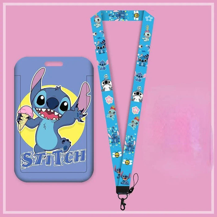 Disney Anime Credential Badge Holder Kawaii Stitch Card Holders Student Campus Lanyard Cards Holder Neck Straps for Kids Gift