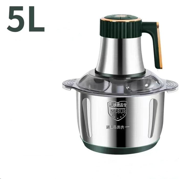 5L Household Kitchen Meat Grinder Stainless Steel Blade Powerful Vegetable Fruit Crusher Mince Garlic Electric Cooking Machine