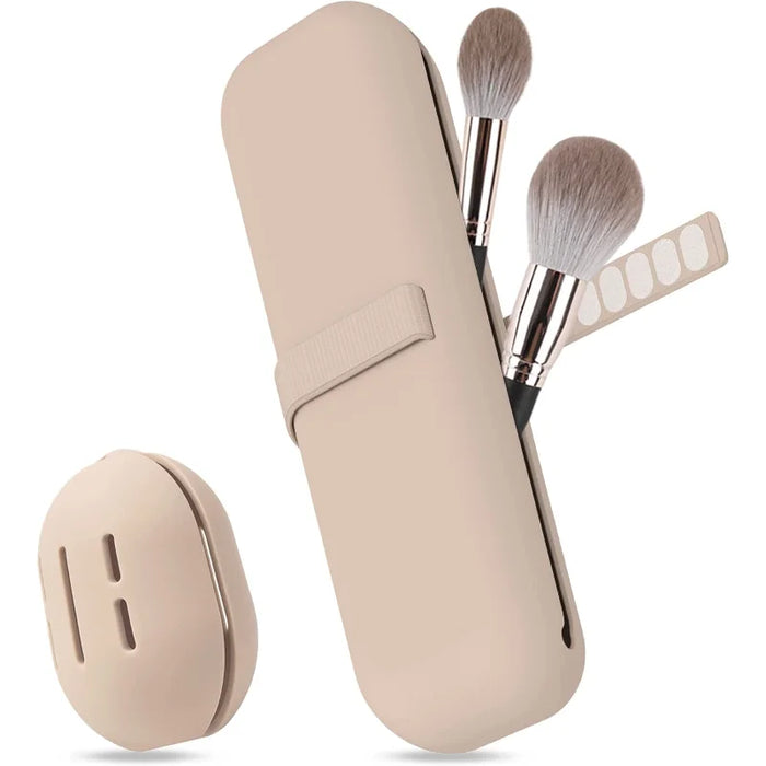 Travel Makeup Brush Holder, Silicone Cosmetic Brushes Bag, Makeup Sponge Case Portable Waterproof Makeup Tools for Women Girls