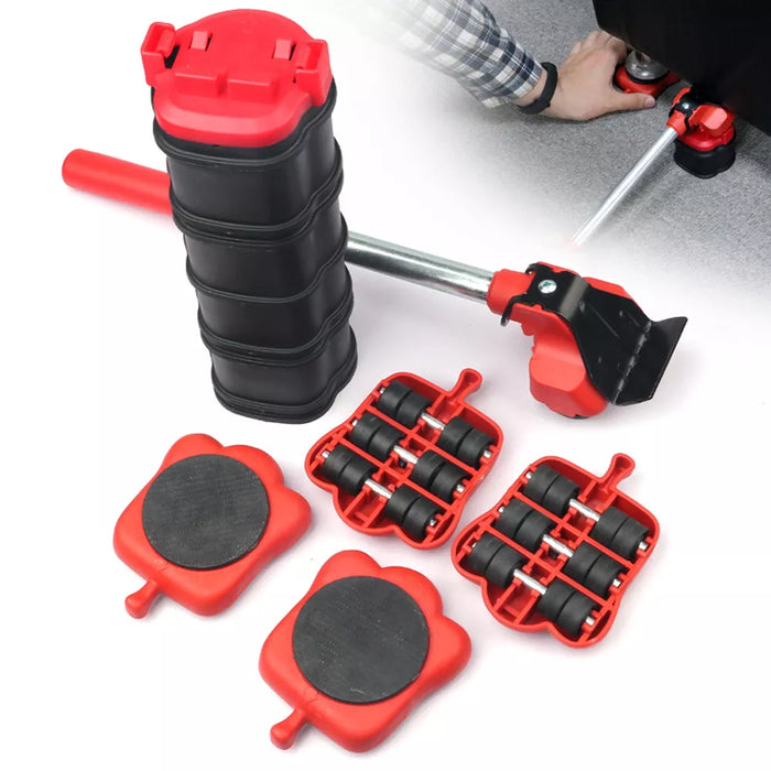 5 Pcs Furniture Moving Transport Roller Set Removal Lifting Moving Tool Set Wheel Bar Mover moving Heavy Stuffs Device Hand Tool