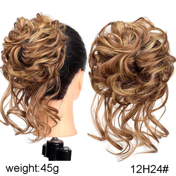 MANWEI Synthetic Curly Donut Chignon With Elastic Band Scrunchies Messy Hair Bun Updo Hairpieces Extensions for Women