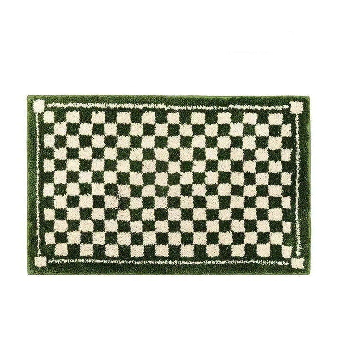 Retro Chessboard Plaid Bath Mats Fluffy Grids, Checkerboard Mat for Bathroom