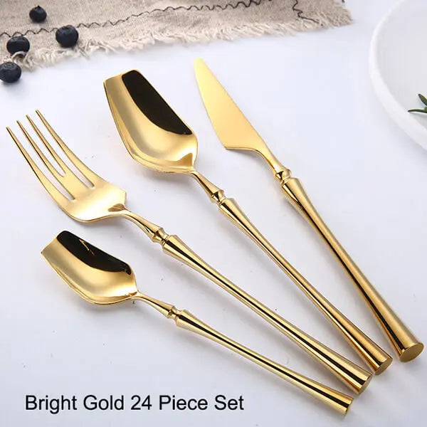 24 Pcs Mirror Matte Stainless Steel Black Gold Silver Cutlery Dinnerware Tableware Knife Spoon Fork Flatware Set Dishwasher Safe