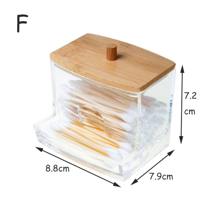 Acrylic Storage Box Bathroom Jar Makeup Organizer Cotton Round Pad Holder Cotton Swab Box Qtip Holder Dispenser with Bamboo Lid