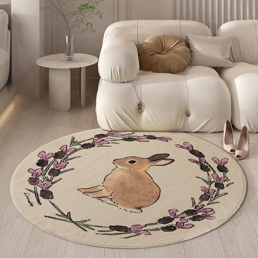 Cute Rabbit Carpet Soft Bedroom Rugs Round Bedside Area Rug Baby Playmats Floor Mat Kids Room Soft Floor Mat for Bedroom Dear