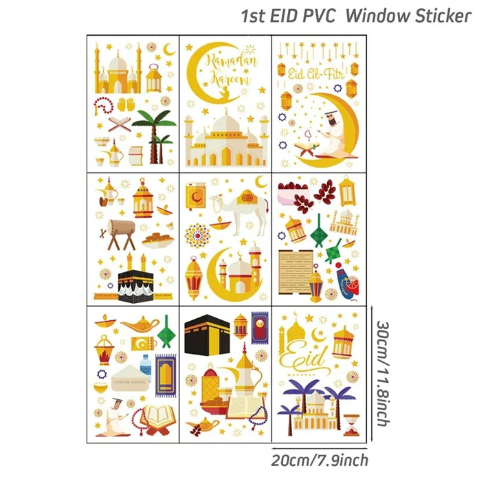 Eid Window Stickers Ramadan Decoration Eid Mubarak Decor for Home 2024 Ramadan Kareem Islam Muslim Party Supplies Eid Al-fitr