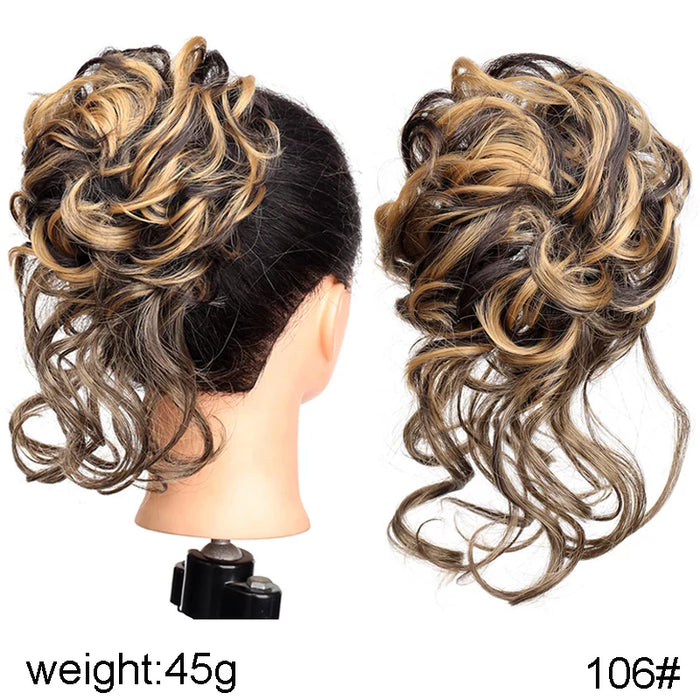 MANWEI Synthetic Curly Donut Chignon With Elastic Band Scrunchies Messy Hair Bun Updo Hairpieces Extensions for Women