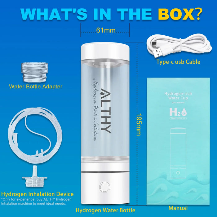 ALTHY Hydrogen Rich Water Generator Bottle DuPont SPE&PEM Dual Chamber Technology + H2 Inhalation Device