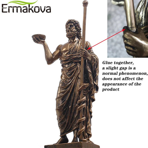 ERMAKOVA Greek Medical God Sculpture Asclepius Resin Home Desktop Decoration Statue Ornament Vintage Mythological Figures Gift