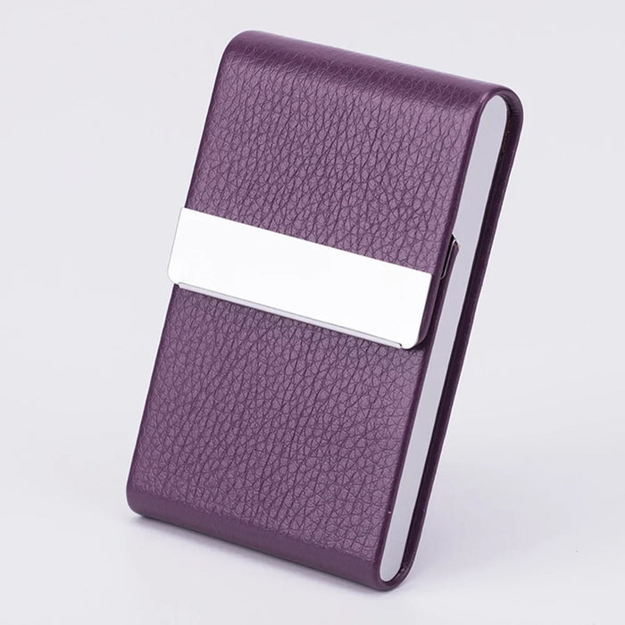 Business Card Holder Case - Slim PU Leather Metal Pocket Card Holder with Magnetic Shut, Name Card Holder