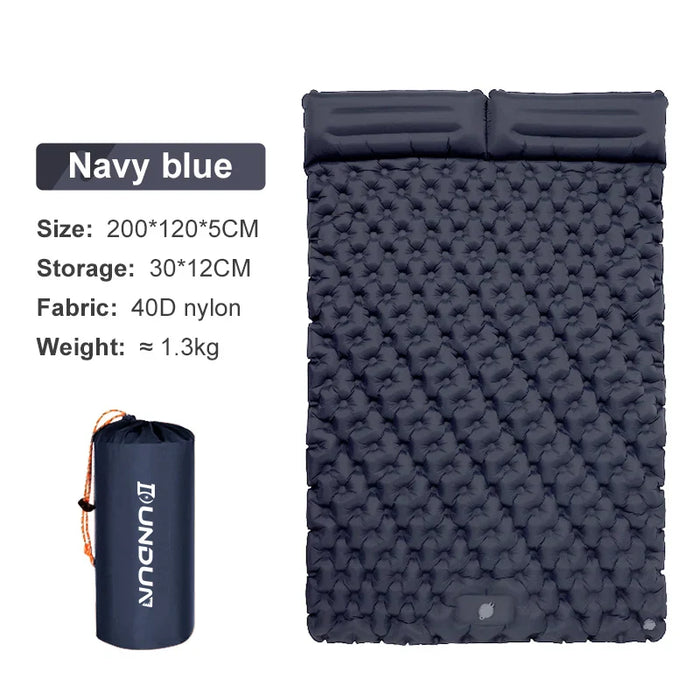 Double Sleeping Pad for Camping Self-Inflating Mat Sleeping Mattress with Pillow for Hiking Outdoor 2 Persons Travel Bed Air Mat