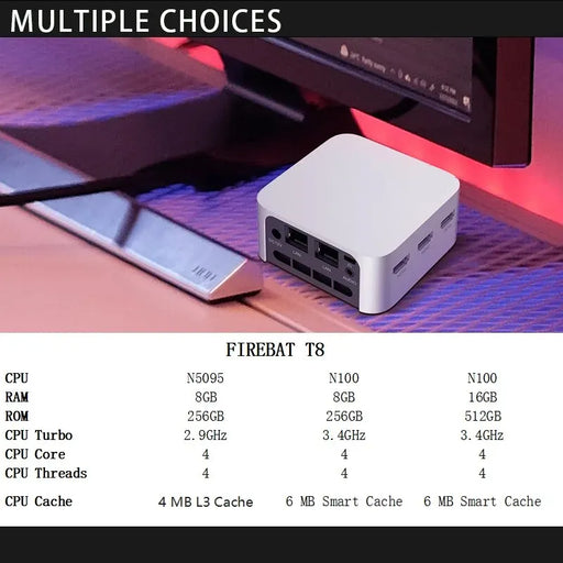 FIREBAT T8 Pro Plus Mini PC Intel Celeron N5095 N100 Desktop Gaming Computer 8GB 16GB 256GB 512GB DDR4 DDR5 WIFI5 BT4.2
