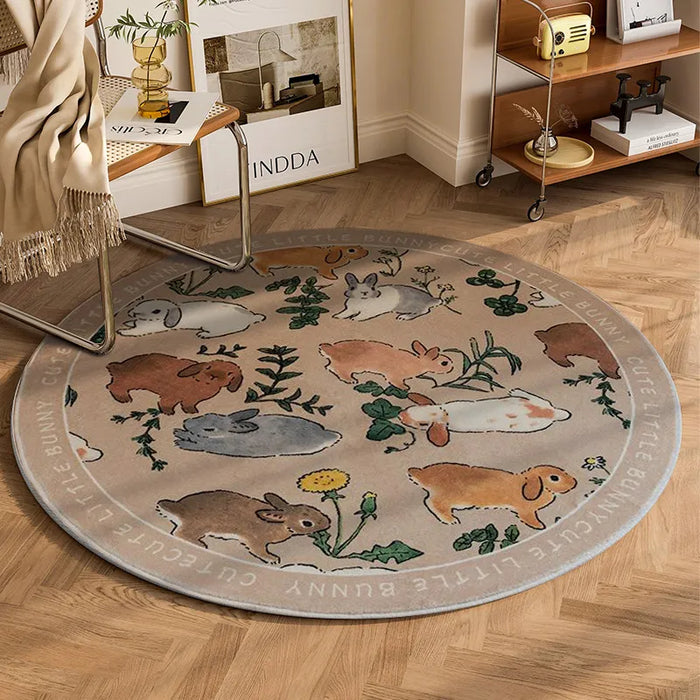 Cute Rabbit Carpet Soft Bedroom Rugs Round Bedside Area Rug Baby Playmats Floor Mat Kids Room Soft Floor Mat for Bedroom Dear