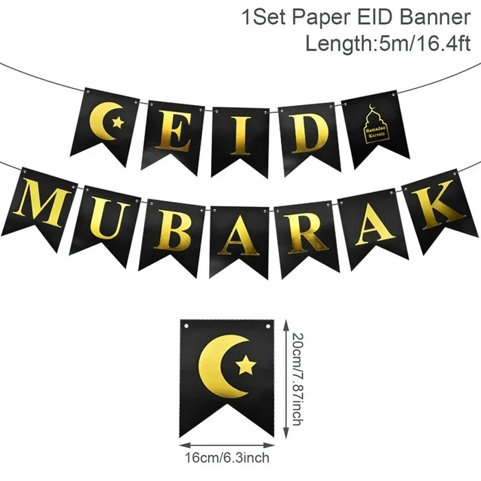 Eid Mubarak Plates Banner Balloon Tableware Ramadan Decoration 2024 Ramadan Kareem Islamic Muslim Party Decor Eid Al Adha Gifts