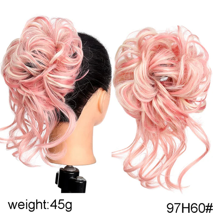 MANWEI Synthetic Curly Donut Chignon With Elastic Band Scrunchies Messy Hair Bun Updo Hairpieces Extensions for Women