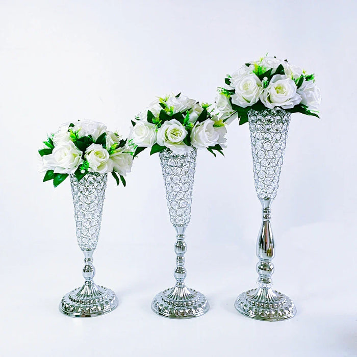 2Pcs/lot Metal Flower Vase, Crystal Flower Arrangement Stand for Wedding Centerpieces for Table,Restaurant Hotel Decorations