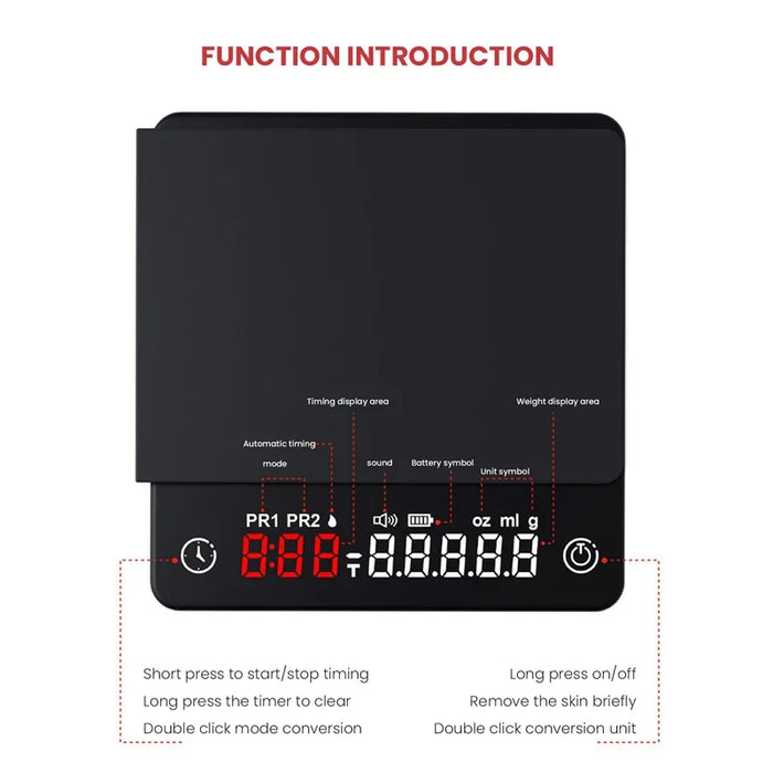 Digital Kitchen Coffee Scale 2000g/0.1g High Precision Cyclic Rechargeable Electronic Scale Home Barista Accessories With Timer