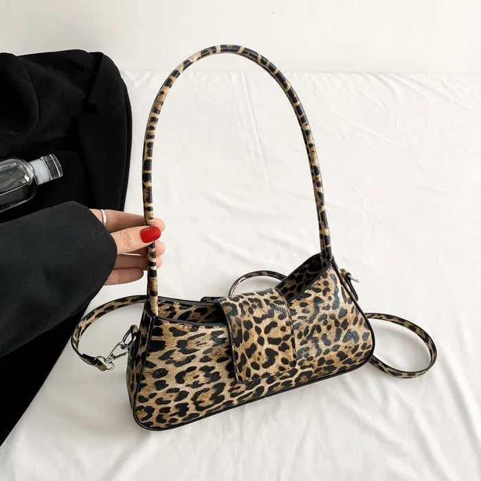 French Style Underarm Bag For Women Brown Black Leopard Handbag Clutch Bag Female Vintage PU Leather Crossbody Bags Versatile