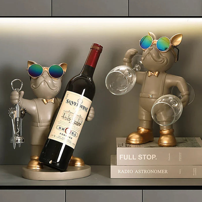 ERMAKOVA French Bulldog Wine Rack Decoration Wine Holder Dog Butler Bottle Seat Design Statue Table Resin Decoration Sculpture