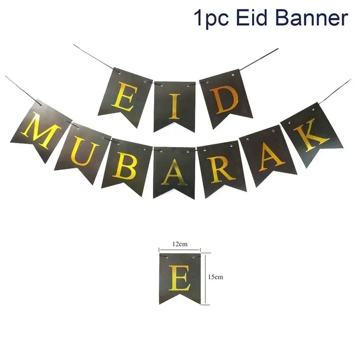 Eid Mubarak Plates Banner Balloon Tableware Ramadan Decoration 2024 Ramadan Kareem Islamic Muslim Party Decor Eid Al Adha Gifts