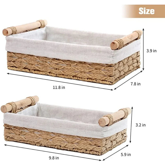 2Pieces Macrame Storage Basket Boho Home Decor Organizer Tray with Handle for Kitchen Bathroom Countertop Toilet Paper Basket