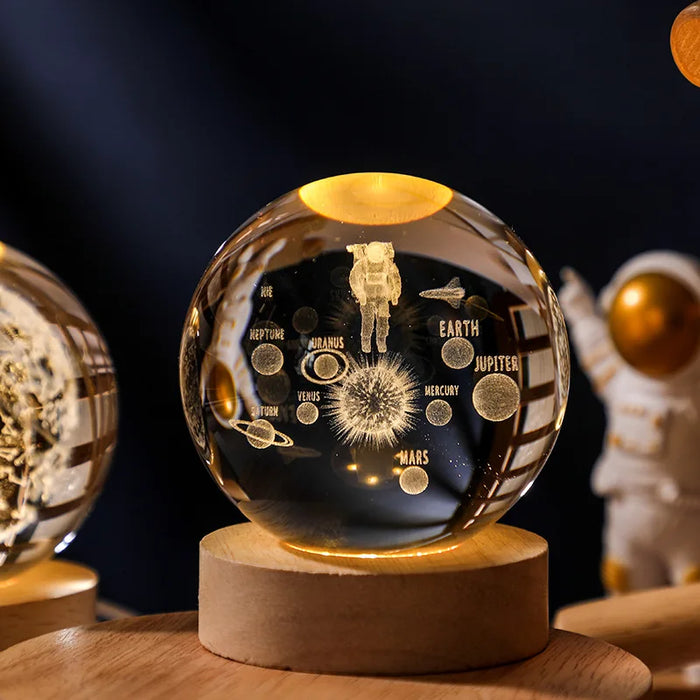 Christmas Crystal Ball Decoration 2023 Astronomy Solar System Planets Moon Astronaut LED Balls Home Snow Glass Globe Decorations