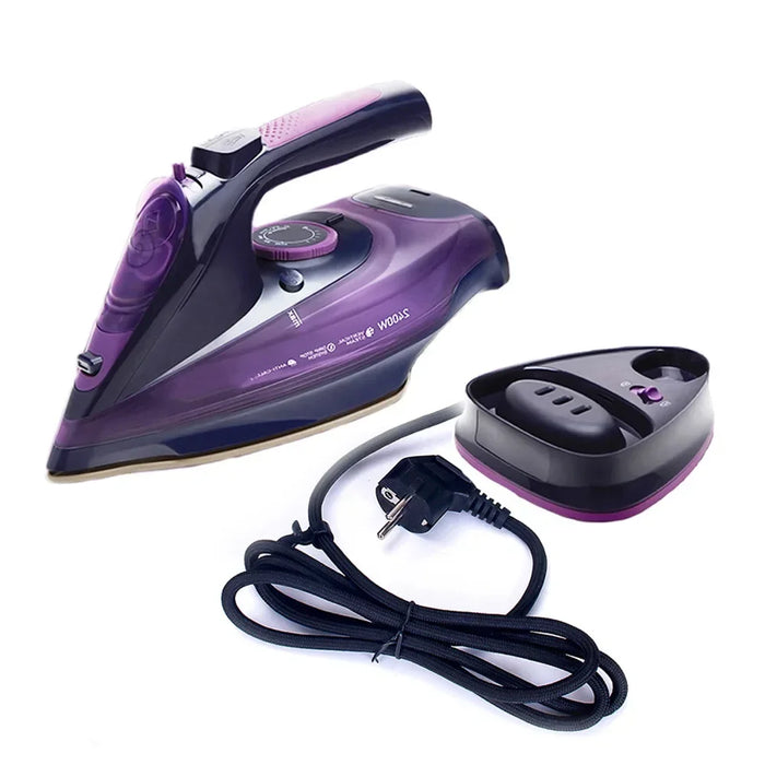 cordless Steam Iron Handheld 5-speed Adjustable Ironing Machine Portable Ceramic Bottom Plate 2400W Fabric Steamer Self-Cleaning