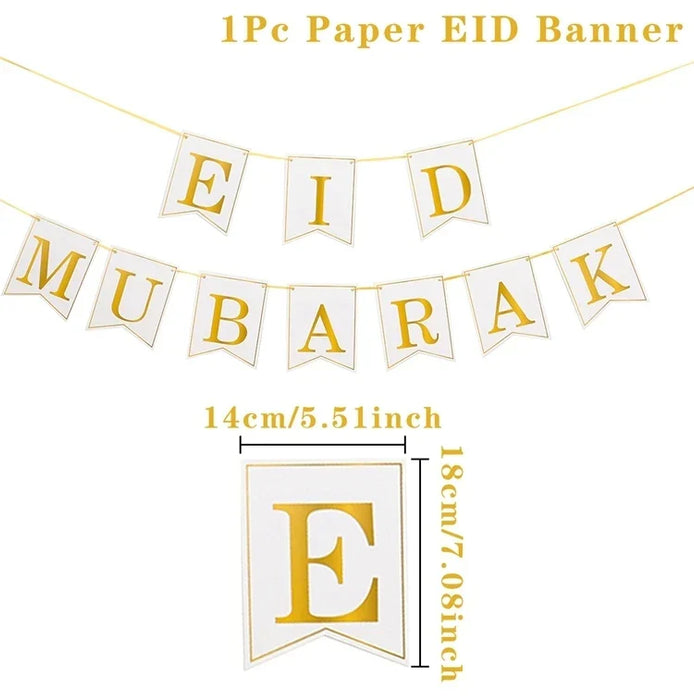 Eid Mubarak Plates Banner Balloon Tableware Ramadan Decoration 2024 Ramadan Kareem Islamic Muslim Party Decor Eid Al Adha Gifts